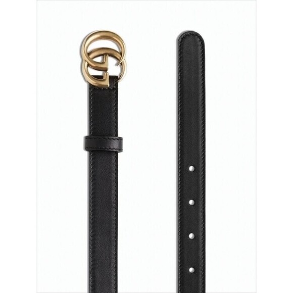Gucci Narrow Leather Belt With Gold-Tone Double G Buckle - NWT - Picture 2 of 2
